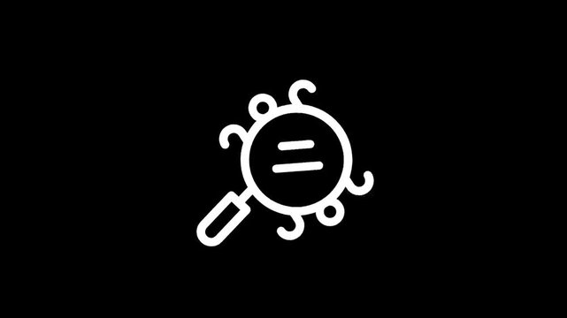 Abstract magnifying glass icon with equal sign and swirling elements on black background