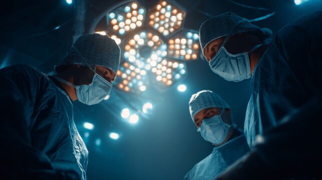 Surgical Team Preparing for Procedure Under Bright Operating Room Lights in Cinematic Style