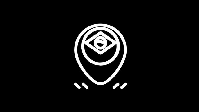 Abstract location pin icon with an eye symbol inside, representing surveillance or tracking