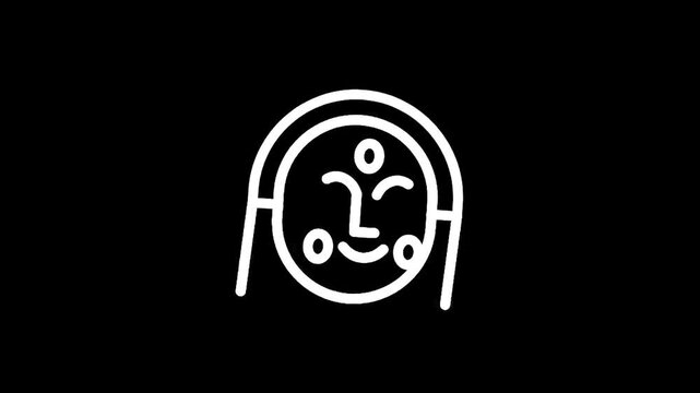 Abstract minimalist white line art of a face with closed eyes and a smile on black background