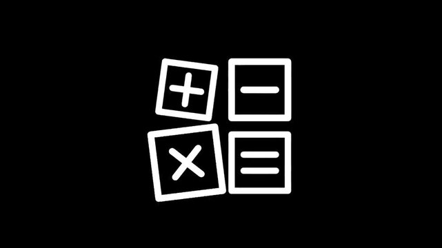 Simple calculator icons with plus, minus, multiply, and equals symbols on black background