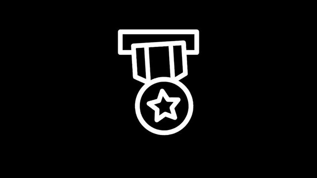 Simple white outline of a medal with a star inside on a black background