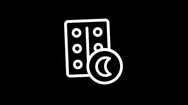 Icon representing nighttime medication or sleep aid with a blister pack and moon symbol