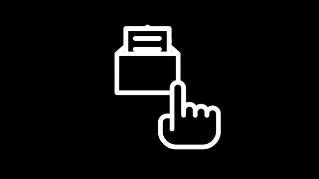Icon of a hand cursor pointing to a document in a box, representing selection or action