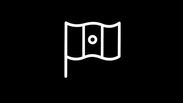 Simple white line art flag icon with a circle in the center on a black background