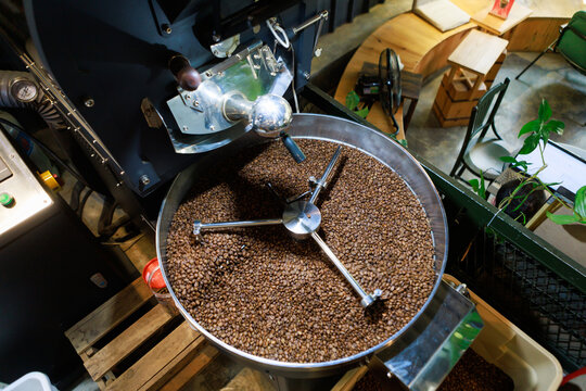 The coffee bean roasting process.