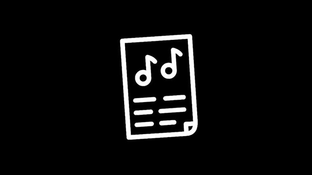 Simple white music sheet icon on a black background with a musical note