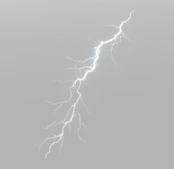 White lightning arcs flash across the night, radiating electricity, light, and energy. Bolts strike with danger and thunder echoes. PNG format captures dramatic storm electric power overlay bolt © Alehandro