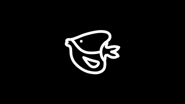 Minimalist white outline of a stylized bird-like fish on a black background