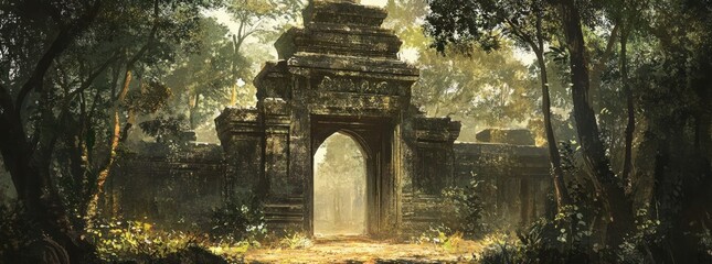 Ancient Temple Entrance in Forest.