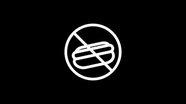 No hot dog symbol on a black background, representing prohibition or restriction