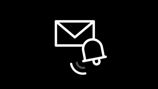 Email notification alert icon with a ringing bell and sound waves on black background