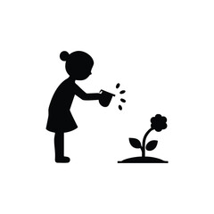 Child waters a flower with a watering can