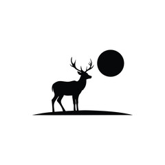 Deer standing on ruined hill at dusk vector illustration