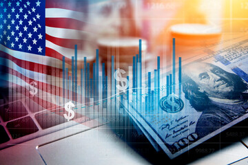 US financial inflation crisis with stock market graph , economy problem , investment analysis concept