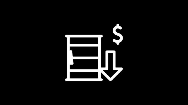 Icon representing falling oil prices with a dollar sign and downward arrow