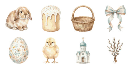 Easter Watercolor Sticker Set with Bunny and Eggs