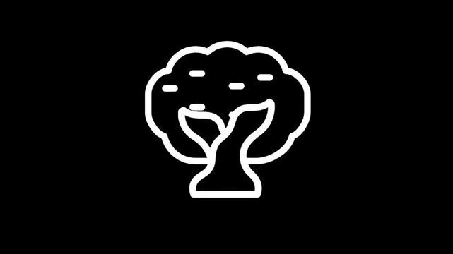 Stylized white tree icon on a black background, representing nature and growth