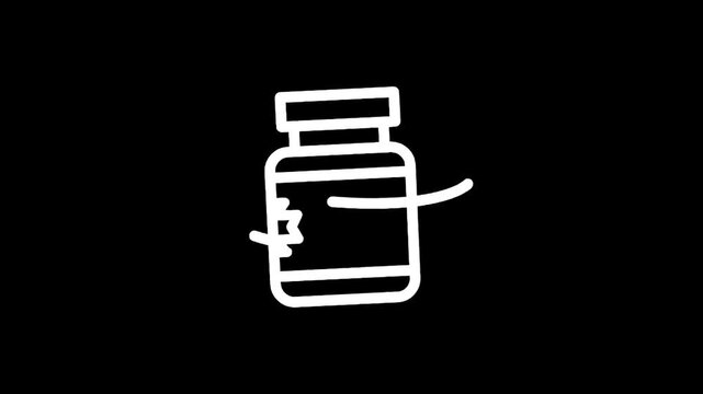 Simple line drawing of a medicine bottle with a label and a wavy line