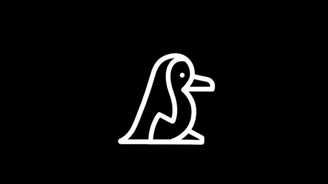 Minimalist white penguin icon on a stark black background, representing simplicity and modern design