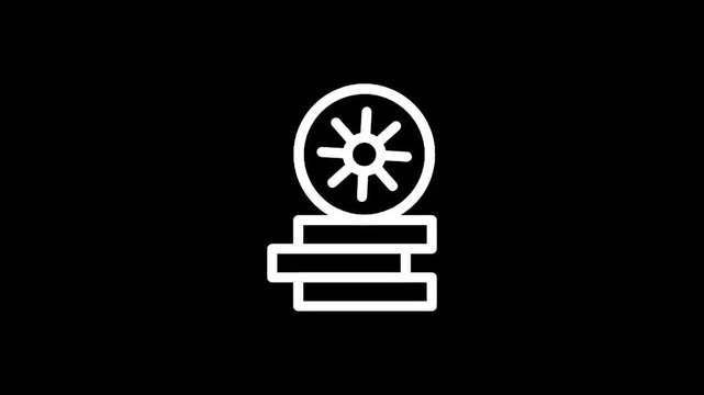 Icon of a roulette wheel balanced precariously on a stack of blocks