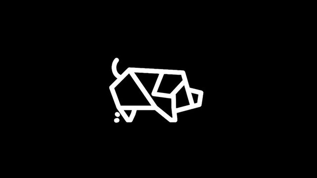 Geometric origami pig logo design on a black background, minimalist and modern
