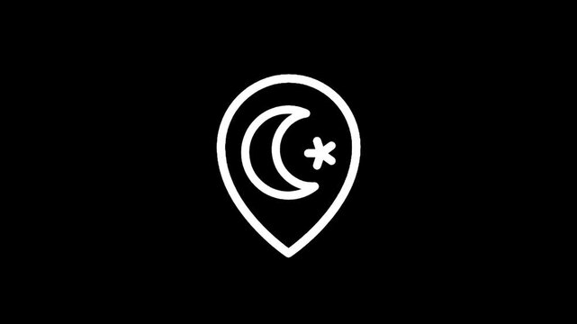 Location pin icon with crescent moon and star symbol on black background
