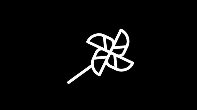 Simple white pinwheel icon on a black background, symbolizing childhood and play