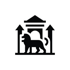 Lion silhouette in front of architectural structure