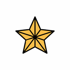 Obraz premium Golden Five Pointed Star With Black Outline Centered On White Background Simple Graphic Design