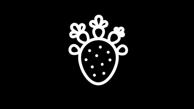 Simple white line drawing of a strawberry on a black background