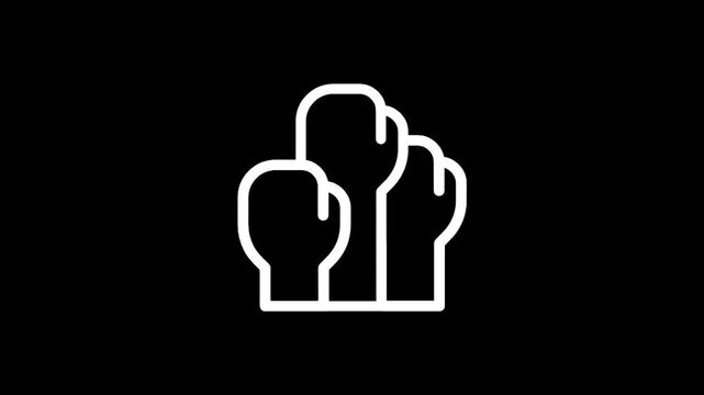 Three white fists raised in solidarity against a black background, symbolizing unity and protest