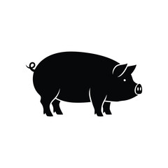 Fototapeta premium Black Pig Silhouette Vector Minimalist Farm Animal Profile Illustration For Agriculture Branding