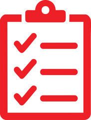 Fototapeta premium Red clipboard with three checkmarks and three horizontal lines on white background Keywords