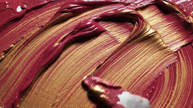 Artist painting thick acrylic impasto texture with palette knife on canvas