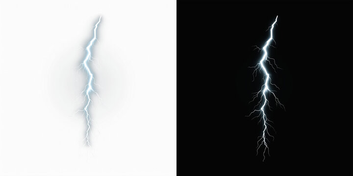 White lightning arcs flash across the night, radiating electricity, light, and energy. Bolts strike with danger and thunder echoes. PNG format captures dramatic storm electric power overlay bolt