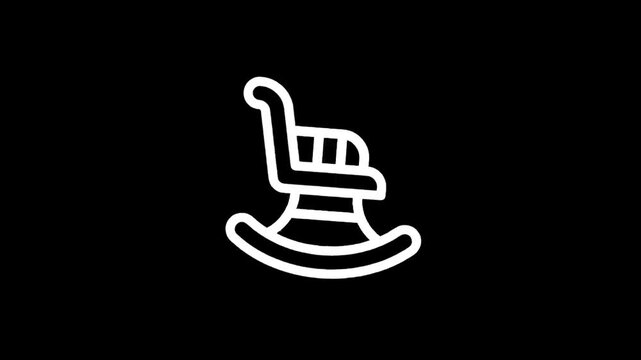 Simple white line drawing of a rocking chair on a black background