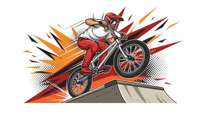 Bmx rider performing stunt on ramp illustration vector design © Muh