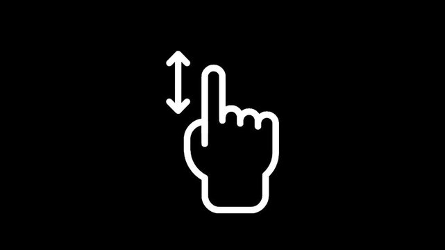Simple line icon of a hand with a vertical scroll gesture indicated by arrows