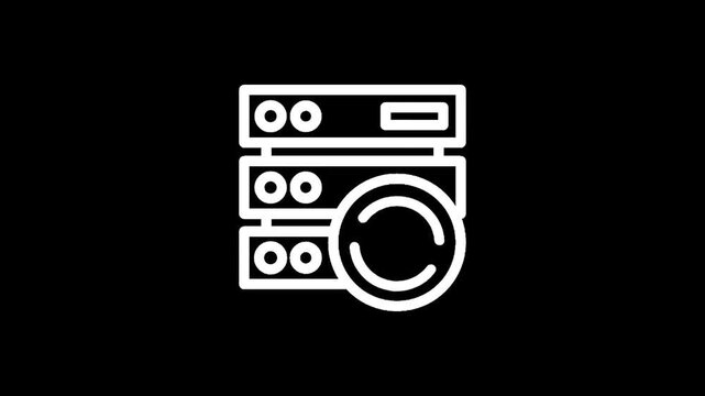 Server rack with refresh icon symbolizing data processing and system updates