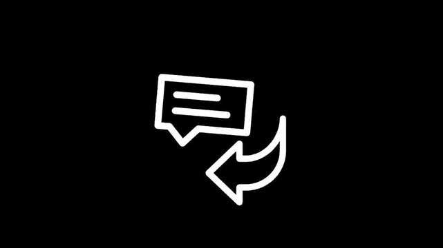 Simple white chat bubble icon with a reply arrow on a black background