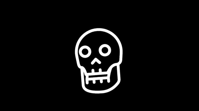 Simple white skull outline icon on a black background, minimalist design