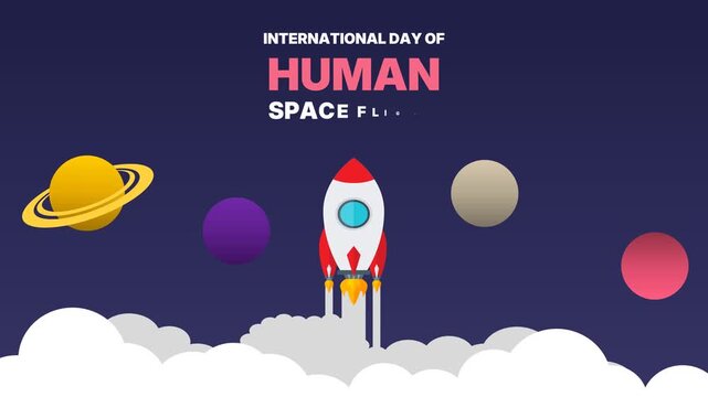 International Day of Human Space Flight: Rocket Launch into Cosmos with Planets