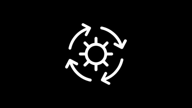 Circular arrows around a sun icon representing a renewable energy cycle