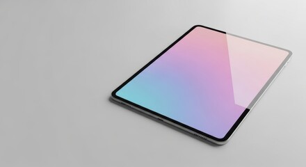 Modern Tablet Device with Colorful Screen Display on White Background Copy Space