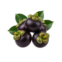 Floating Mangosteen Cluster and Leaves, isolated on a transparent background