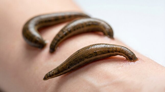Medical leeches on human skin for therapy treatment