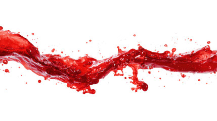 Vibrant red liquid splashing dynamically across the frame isolated on transparent background