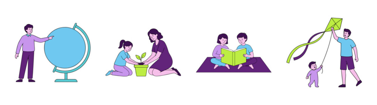 Flat Vector Educational Activity Character Element Kit for Childhood Development and Learning Themes
