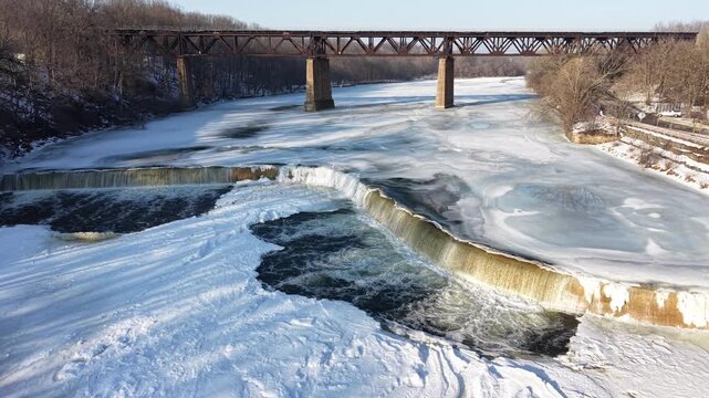 Cinematic Winter Aerial Drone Footage of Paris Ontario Canada Along the Grand River